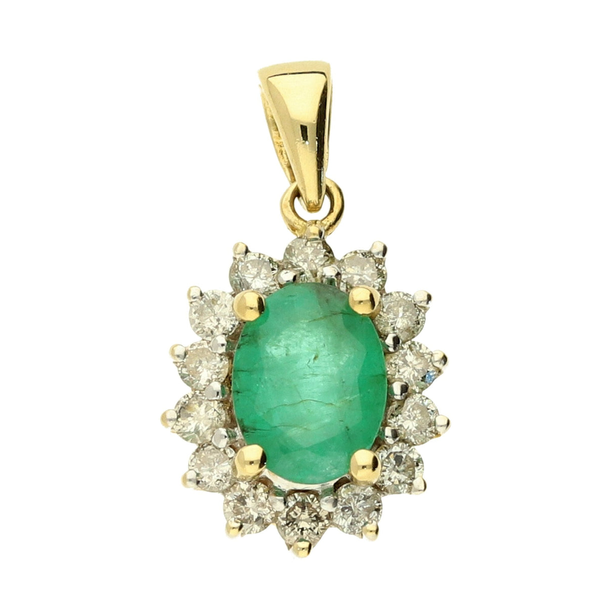 18ct Yellow Gold Diamond & Emerald Pendant