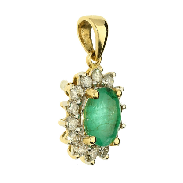 18ct Yellow Gold Diamond & Emerald Pendant