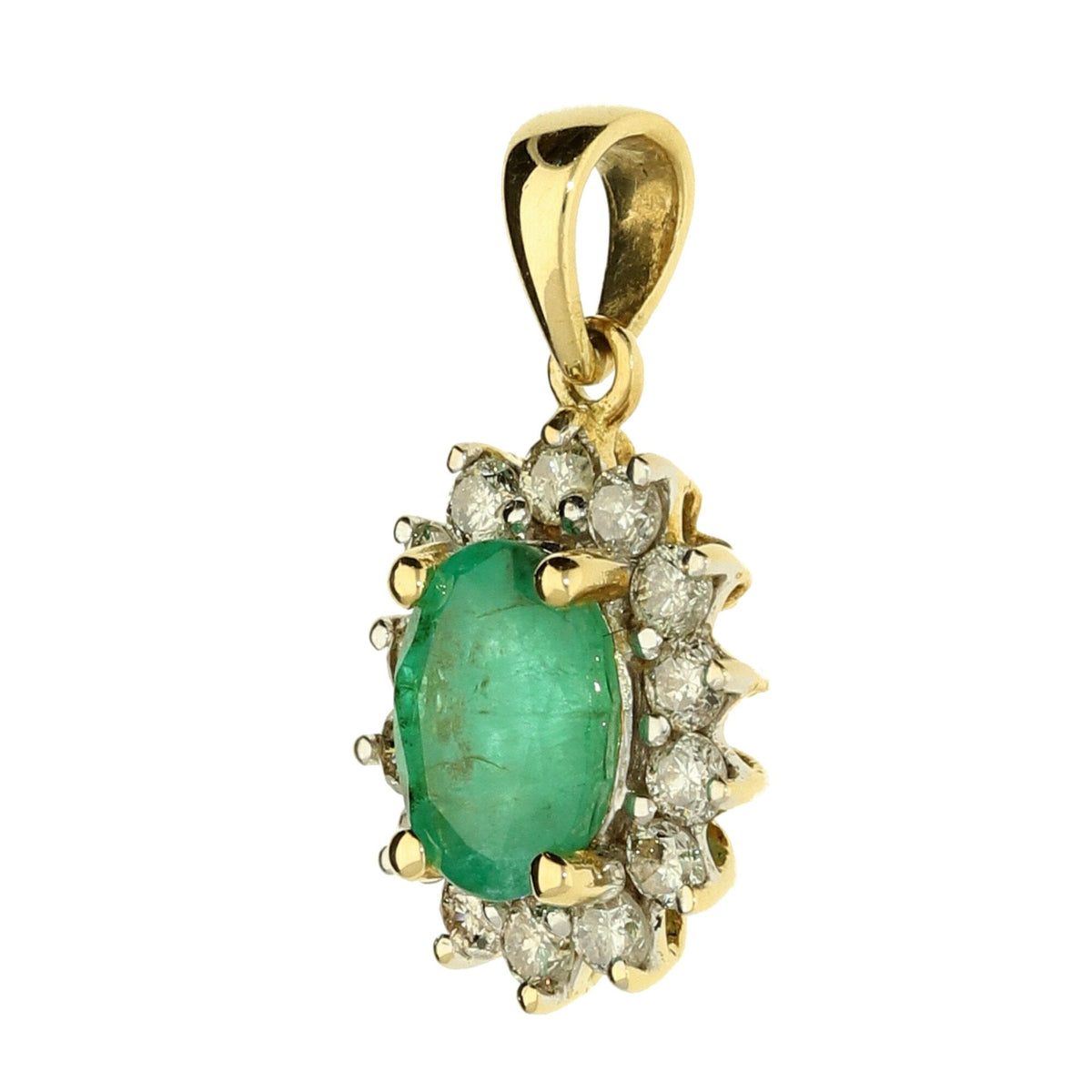 18ct Yellow Gold Diamond & Emerald Pendant