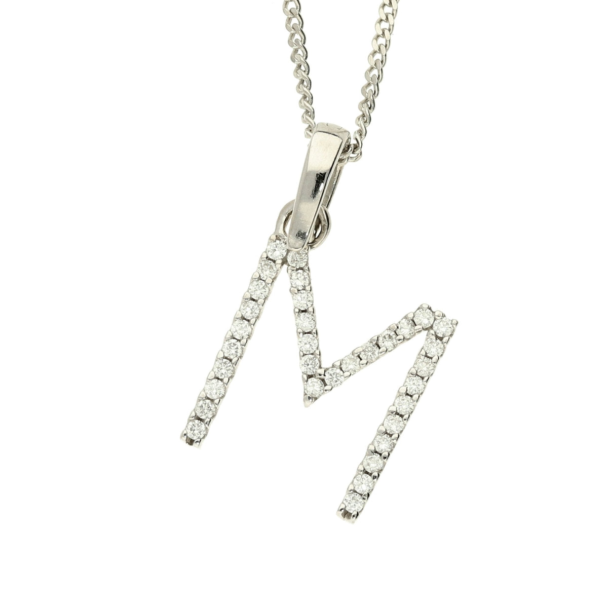 White Gold Diamond M Pendant & Chain - 16" - 0.33ct
