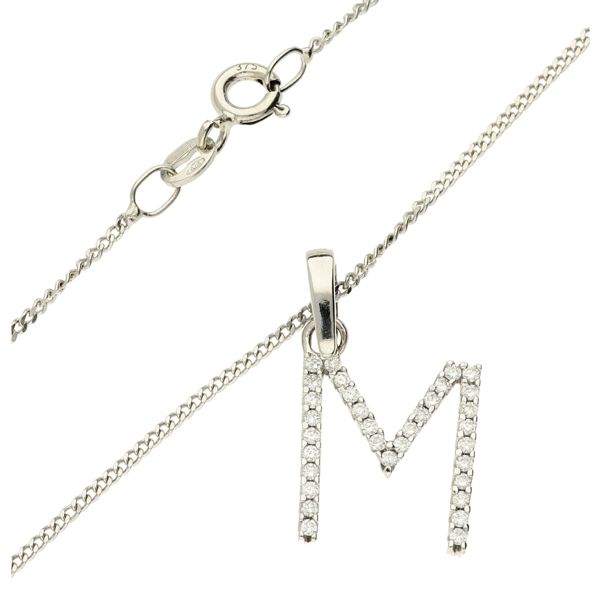 White Gold Diamond M Pendant & Chain - 16" - 0.33ct