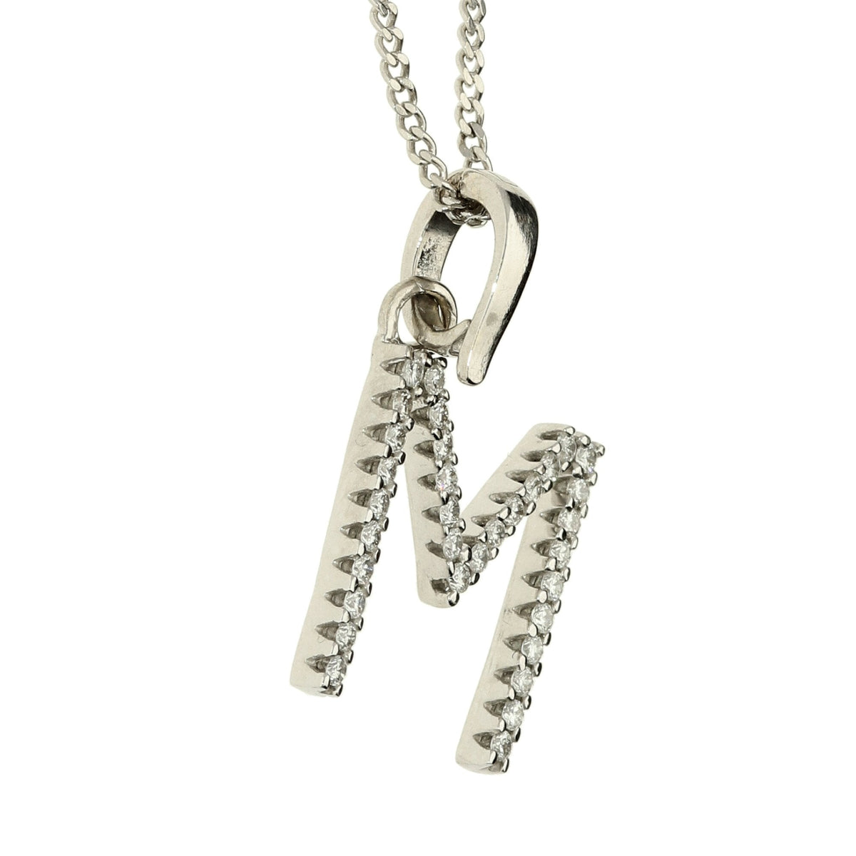 White Gold Diamond M Pendant & Chain - 16" - 0.33ct