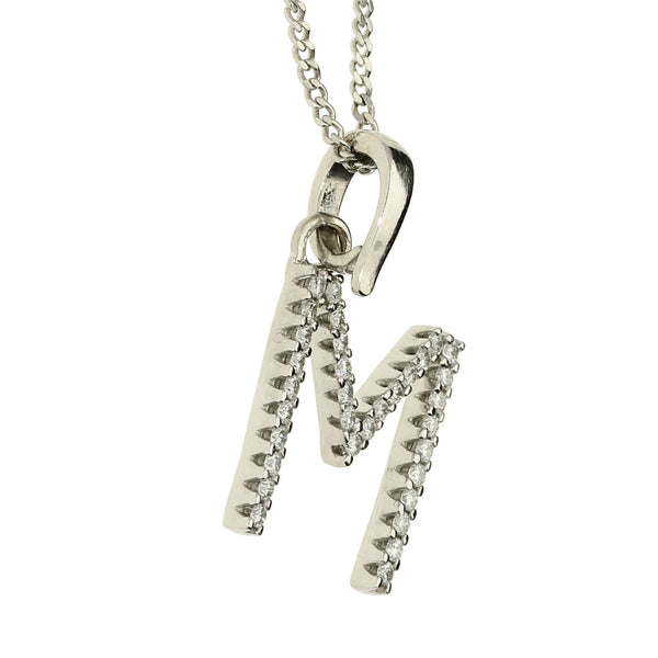 White Gold Diamond M Pendant & Chain - 16" - 0.33ct