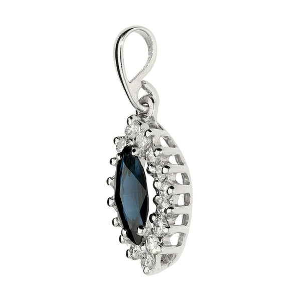 14ct White Gold Diamond & Sapphire Pendant