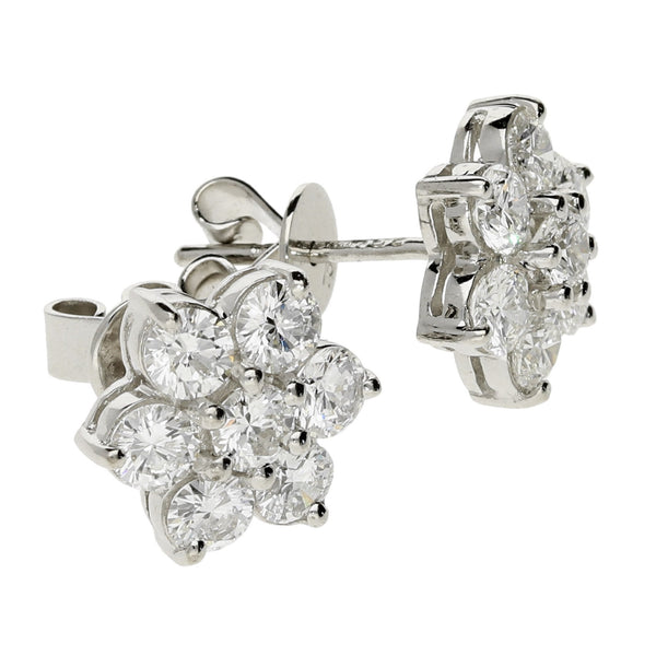 18ct White Gold Diamond Cluster Earrings - 2.20ct