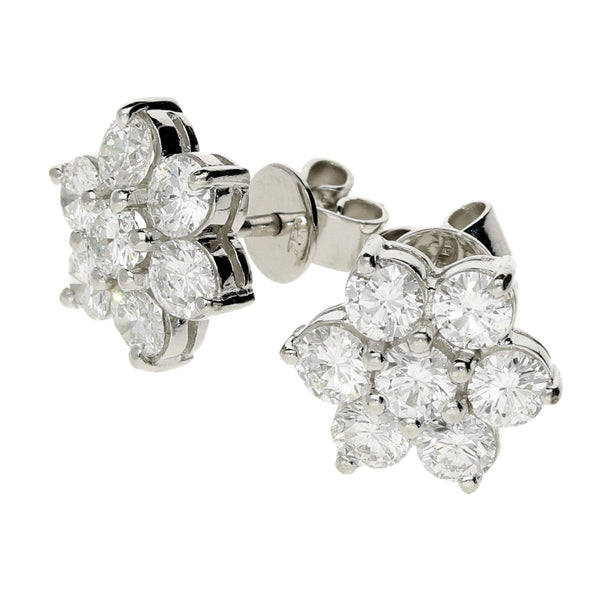 18ct White Gold Diamond Cluster Earrings - 2.20ct