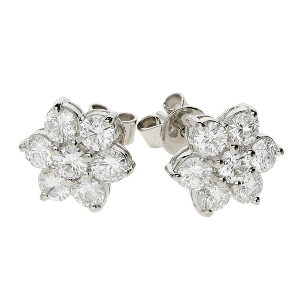 18ct White Gold Diamond Cluster Earrings - 2.20ct