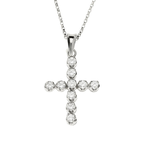 18ct White Gold Diamond Cross & Chain - 16" - 0.40ct