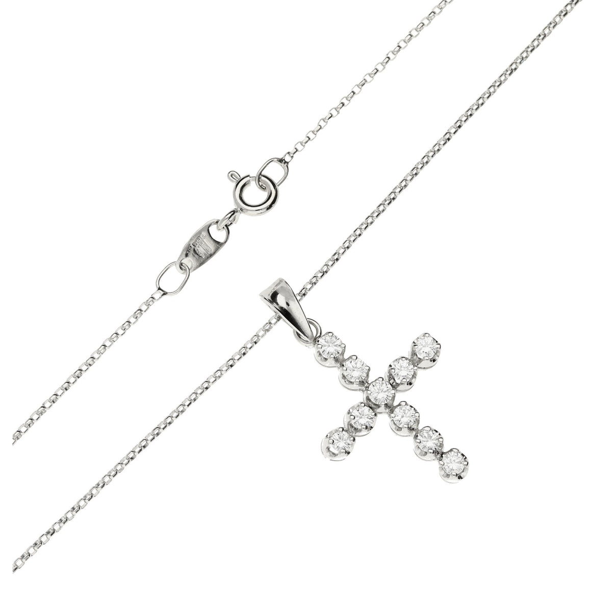 18ct White Gold Diamond Cross & Chain - 16" - 0.40ct