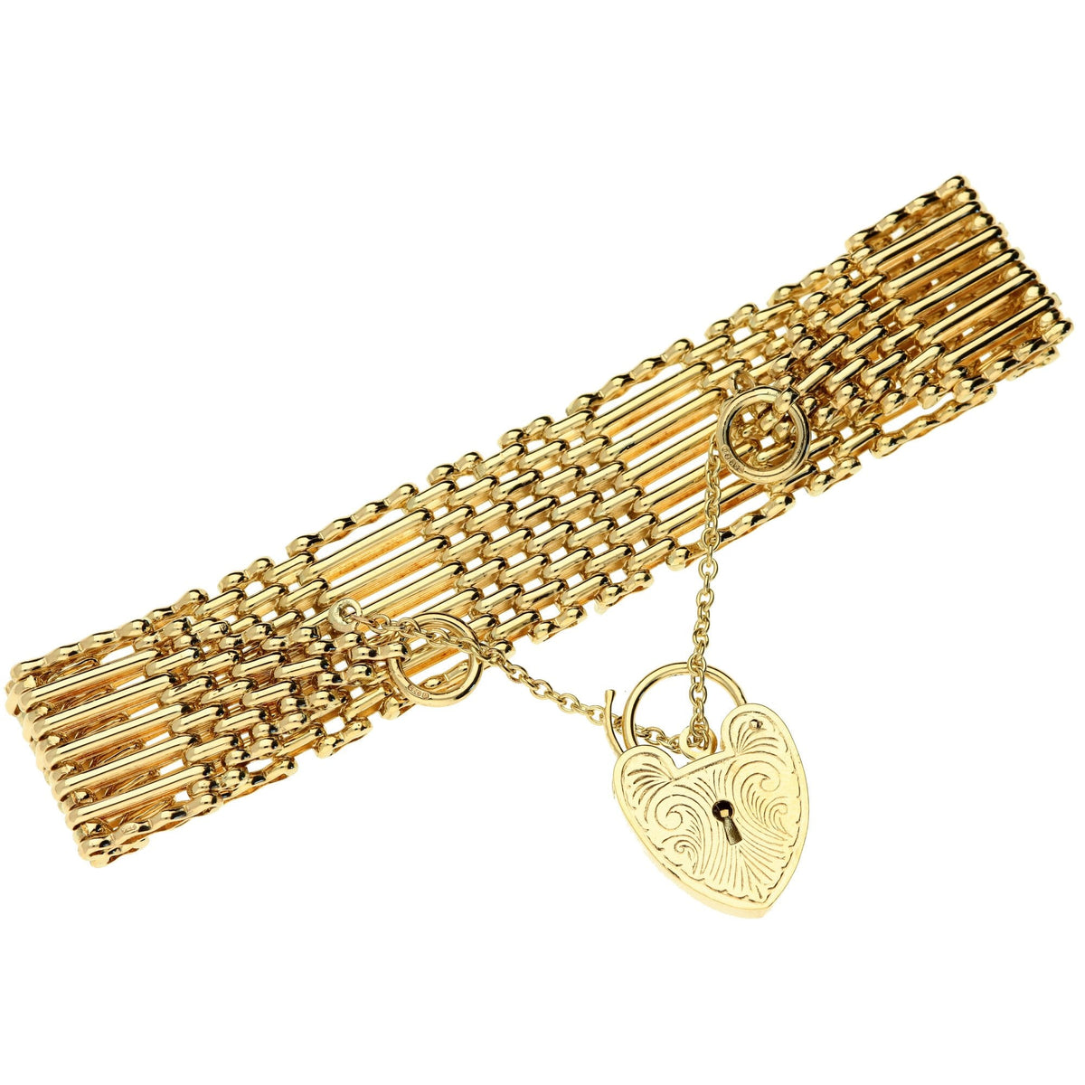9ct Yellow Gold 7 Bar Gate Bracelet - 8 inch - 34.4g