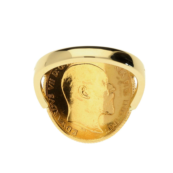 9ct Yellow Gold Bent Over 1910 Half Sovereign Ring - 6.2g