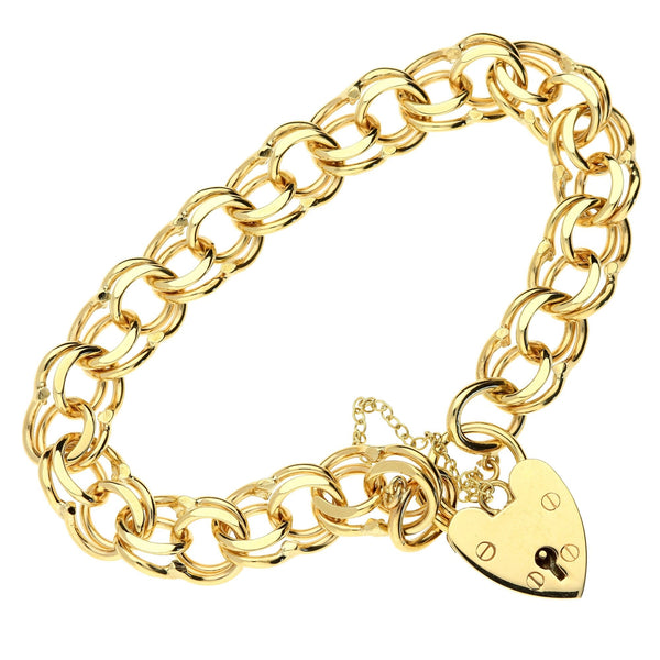 9ct Yellow Gold Double Link Charm Bracelet - 8 inch - 30.3g