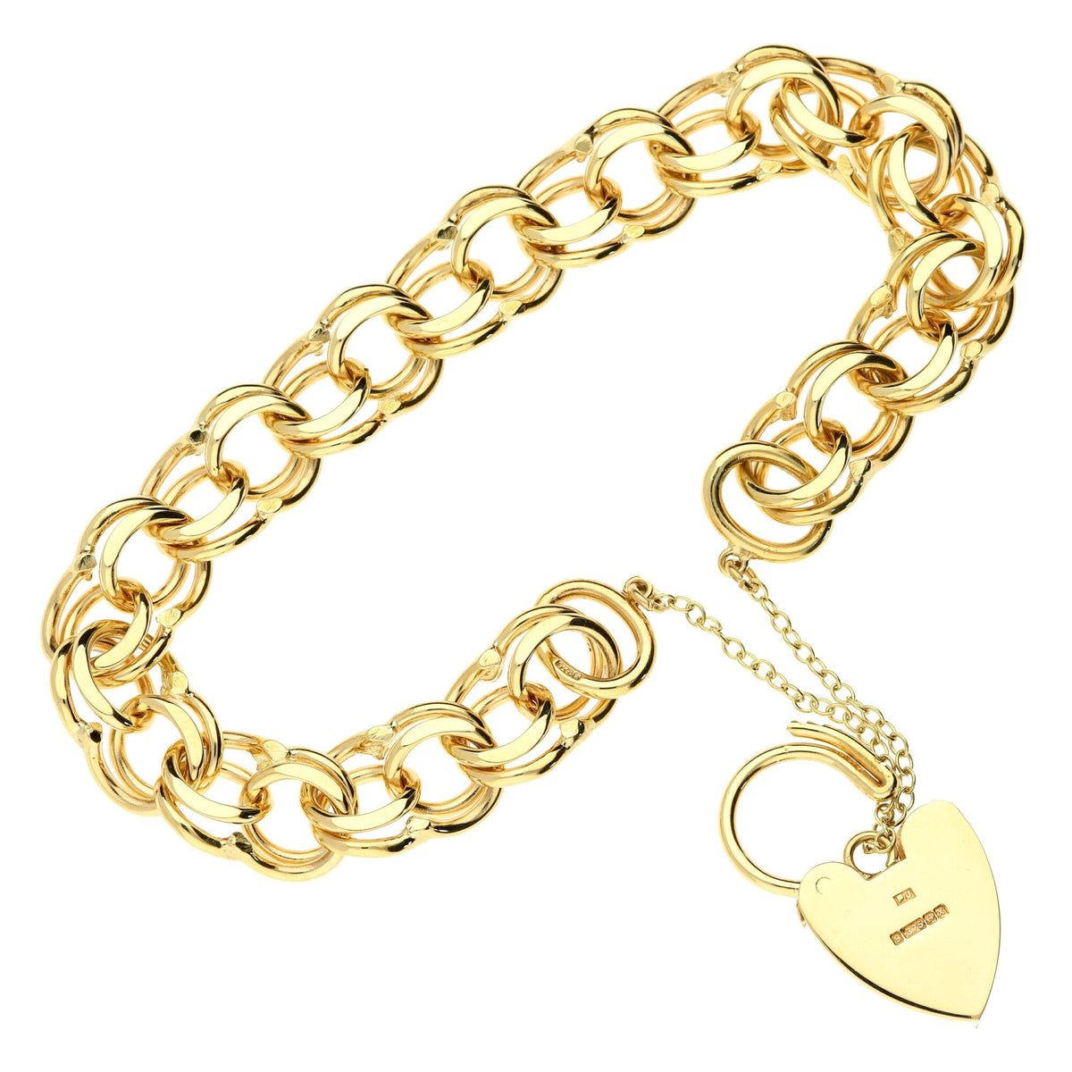 9ct Yellow Gold Double Link Charm Bracelet - 8 inch - 30.3g
