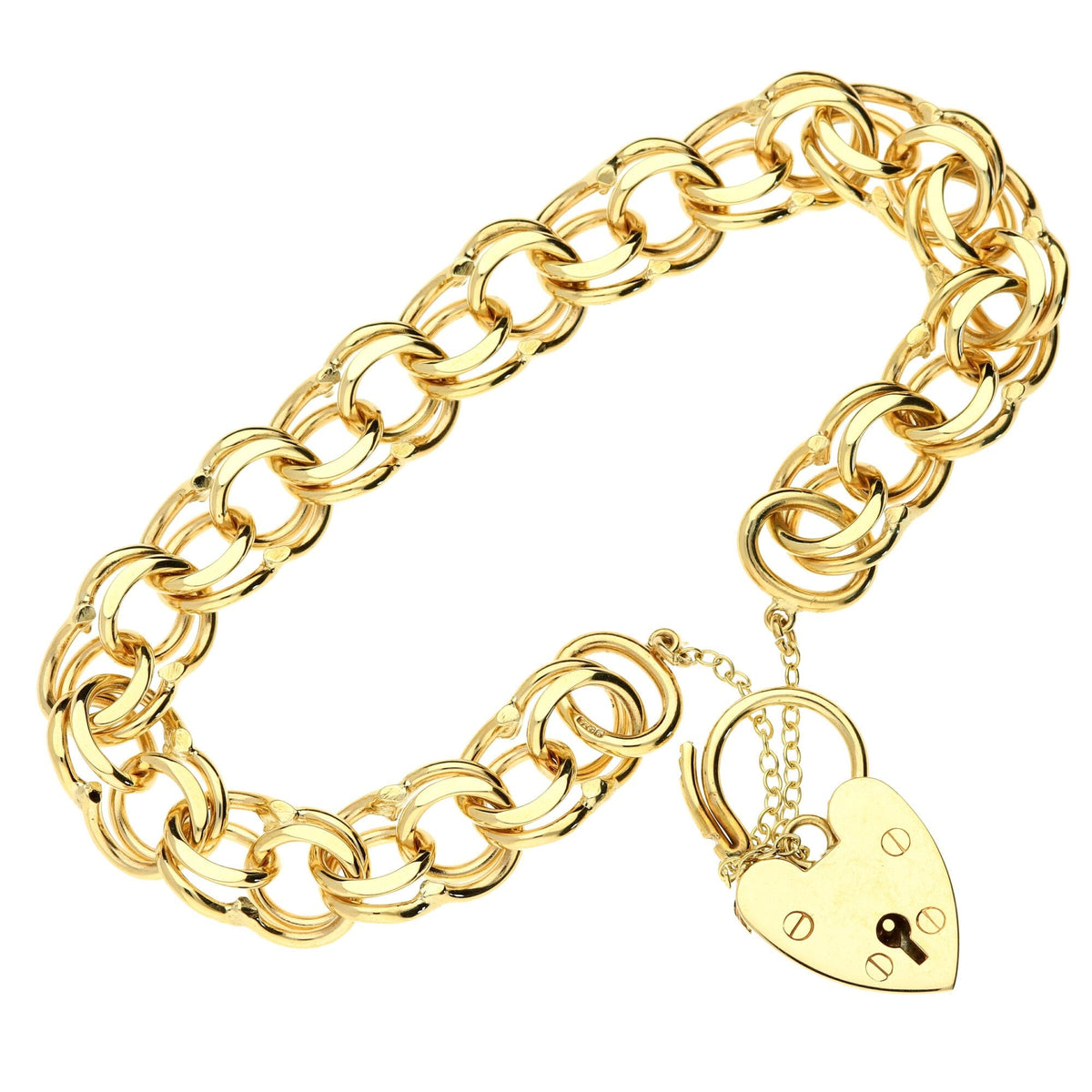 9ct Yellow Gold Double Link Charm Bracelet - 8 inch - 30.3g