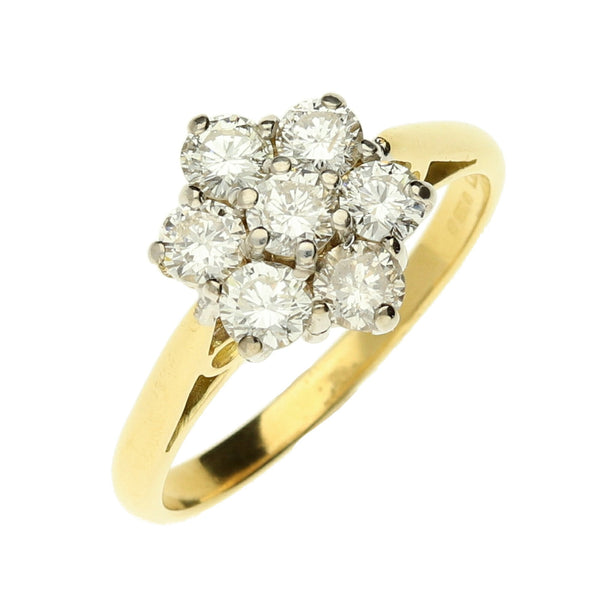 18ct Yellow Gold 0.75ct Diamond Cluster Ring - Size N½