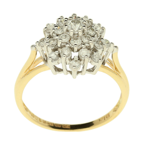 9ct Yellow Gold 1.00ct Diamond Cluster Ring - Size Q