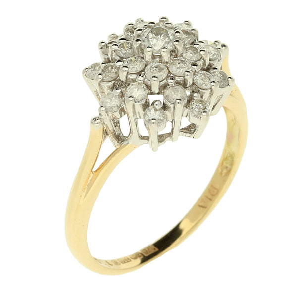 9ct Yellow Gold 1.00ct Diamond Cluster Ring - Size Q