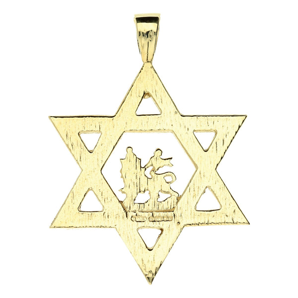9ct Yellow Gold Star of David & Lion of Judah Pendant - 6.2g
