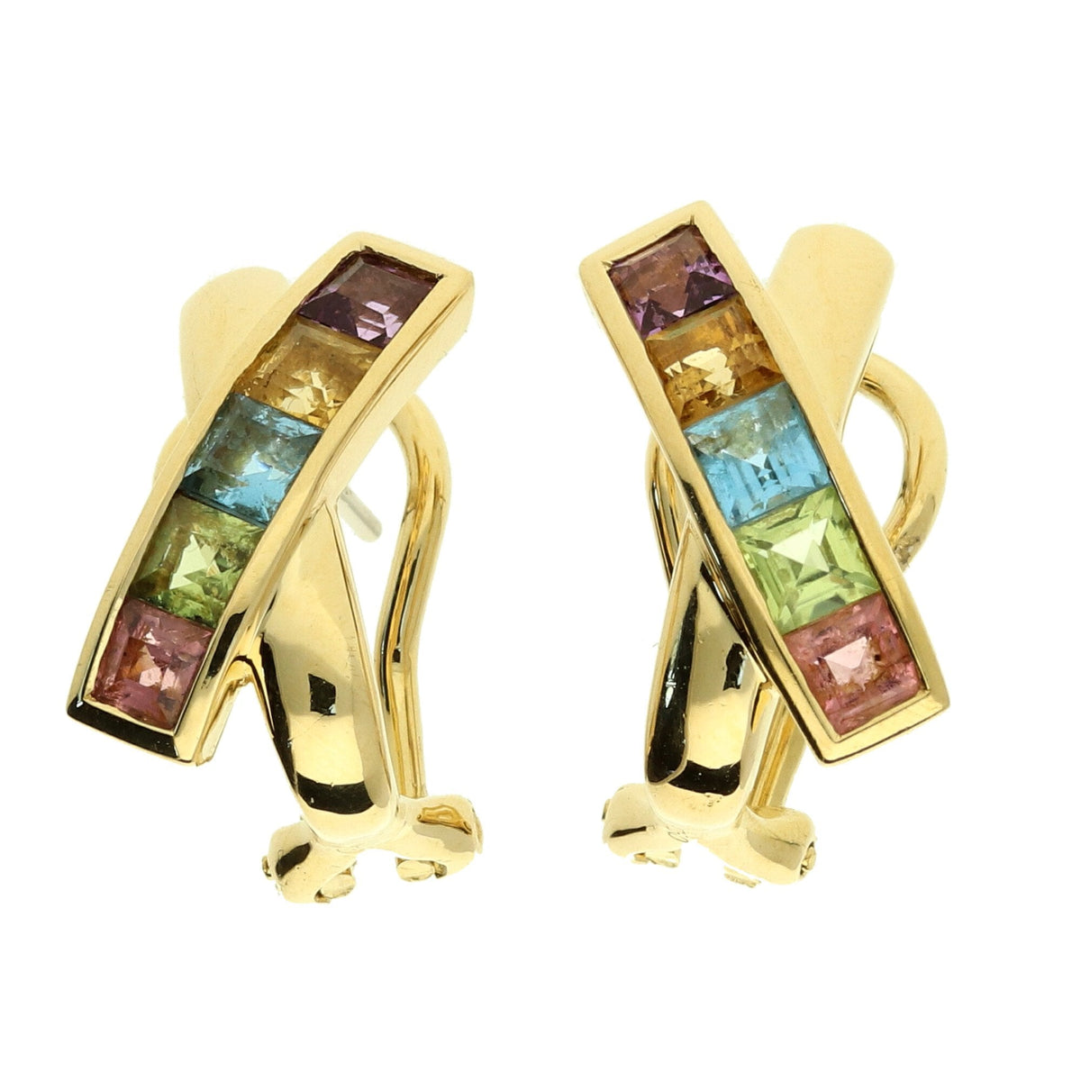 18ct Yellow Gold Gemstone Earrings - 6.2g