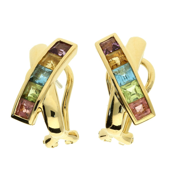 18ct Yellow Gold Gemstone Earrings - 6.2g