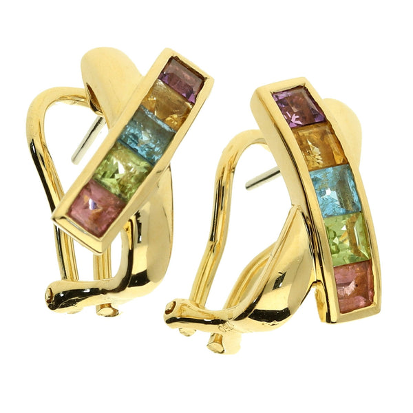 18ct Yellow Gold Gemstone Earrings - 6.2g