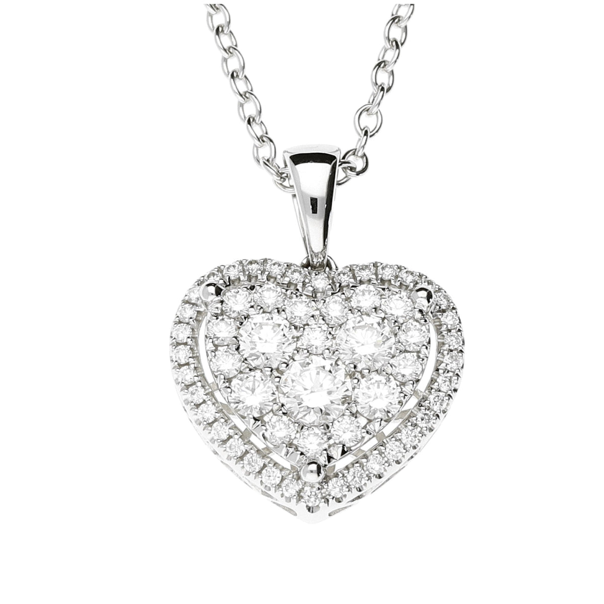 18ct White Gold Diamond Heart Cluster Necklace 1.15ct
