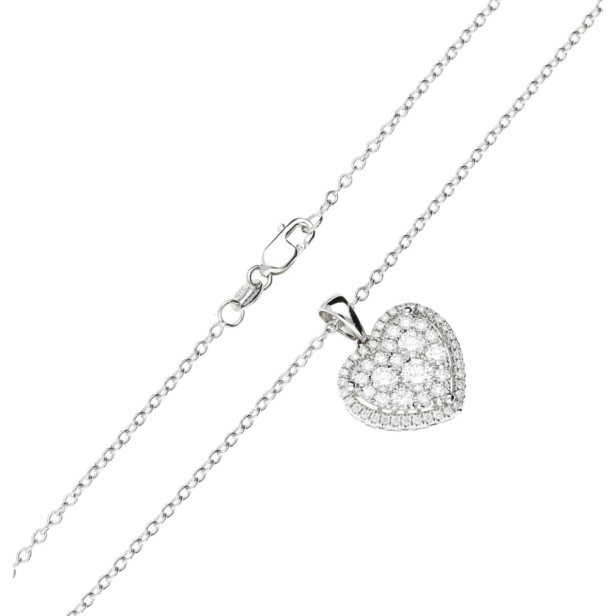 18ct White Gold Diamond Heart Cluster Necklace 1.15ct