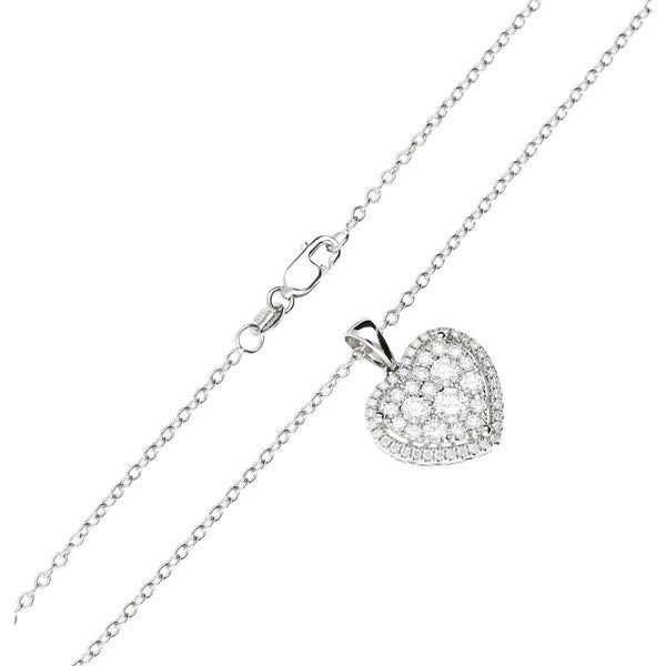 18ct White Gold Diamond Heart Cluster Necklace 1.15ct
