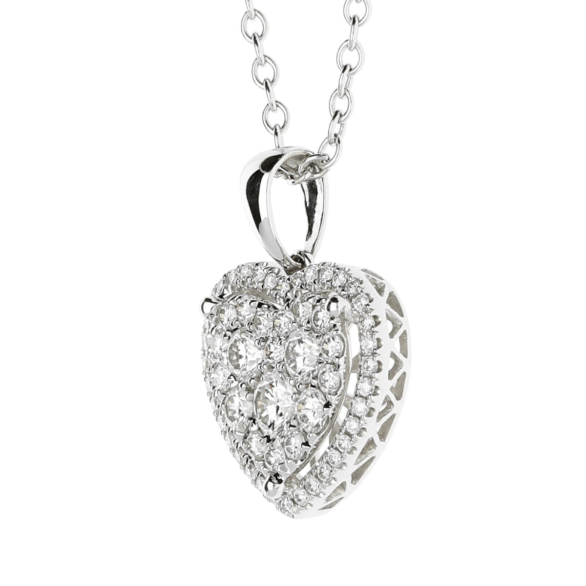 18ct White Gold Diamond Heart Cluster Necklace 1.15ct