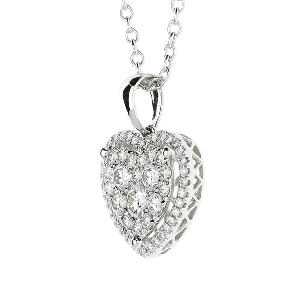 18ct White Gold Diamond Heart Cluster Necklace 1.15ct