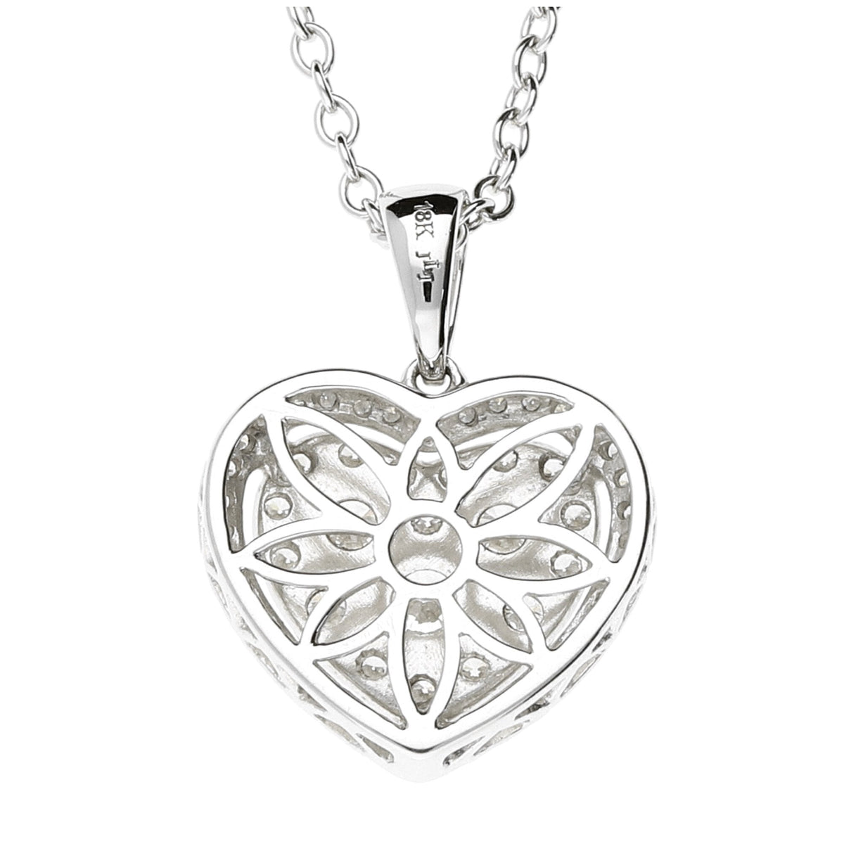 18ct White Gold Diamond Heart Cluster Necklace 1.15ct