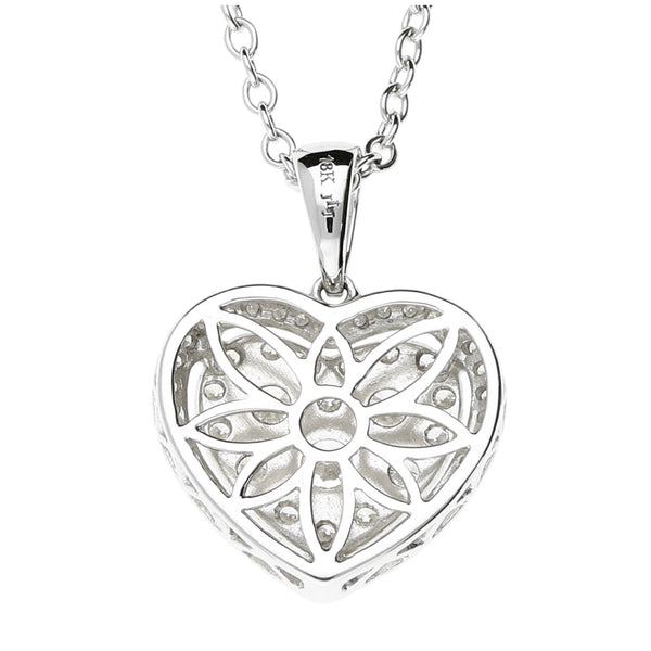 18ct White Gold Diamond Heart Cluster Necklace 1.15ct