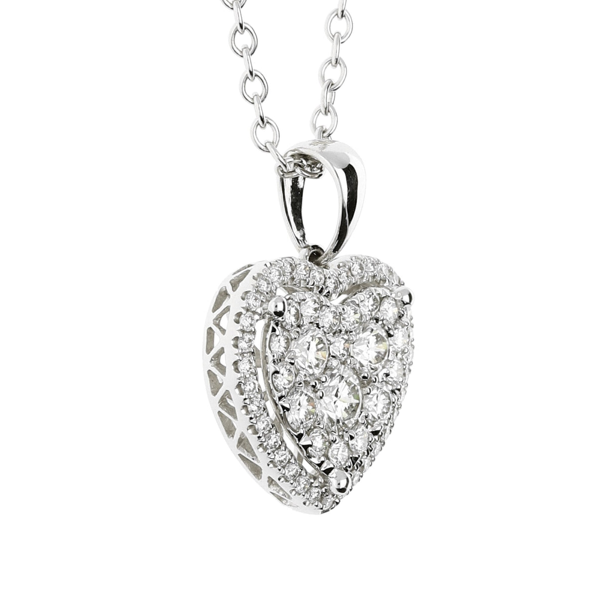 18ct White Gold Diamond Heart Cluster Necklace 1.15ct