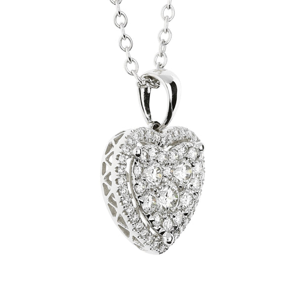 18ct White Gold Diamond Heart Cluster Necklace 1.15ct