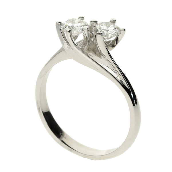 18ct White Gold Two Stone Twist Diamond Ring - 0.80ct