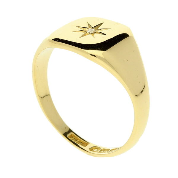 18ct Men's Diamond Set Signet Ring - 6.7g