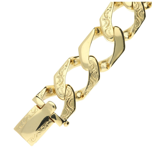 9ct Yellow Gold 10" Heavy Patterned Curb Bracelet - 105.4g