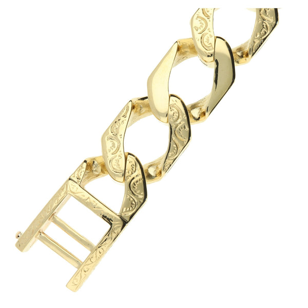 9ct Yellow Gold 10" Heavy Patterned Curb Bracelet - 105.4g