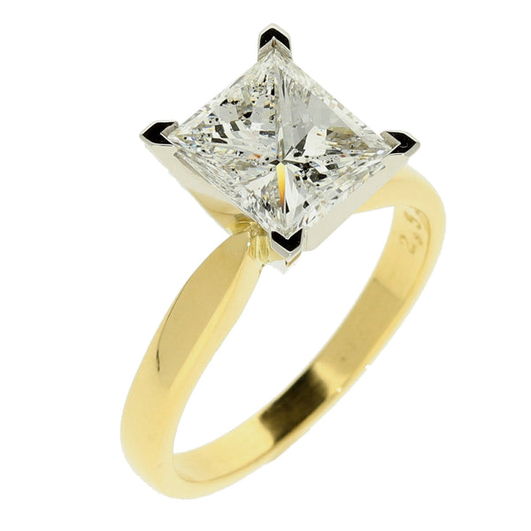 18ct Yellow Gold Princess Cut Diamond Ring - 2.53ct Certified