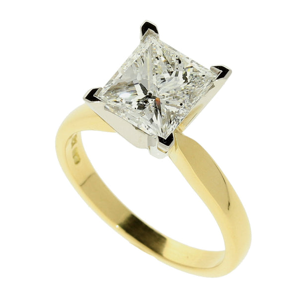 18ct Yellow Gold Princess Cut Diamond Ring - 2.53ct Certified