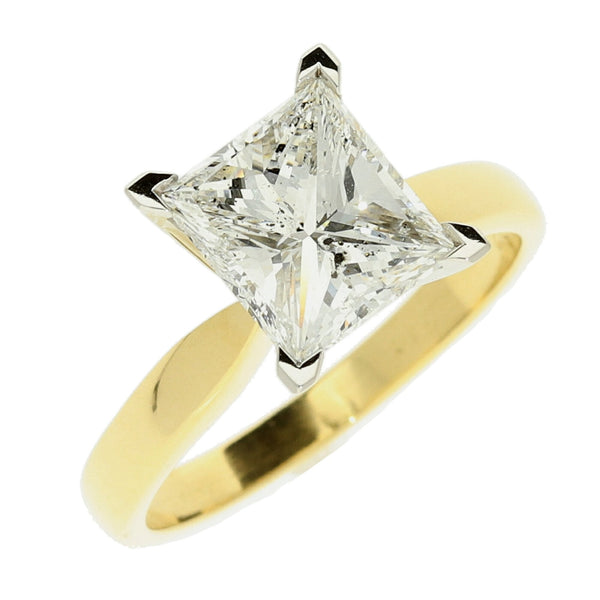 18ct Yellow Gold Princess Cut Diamond Ring - 2.53ct Certified