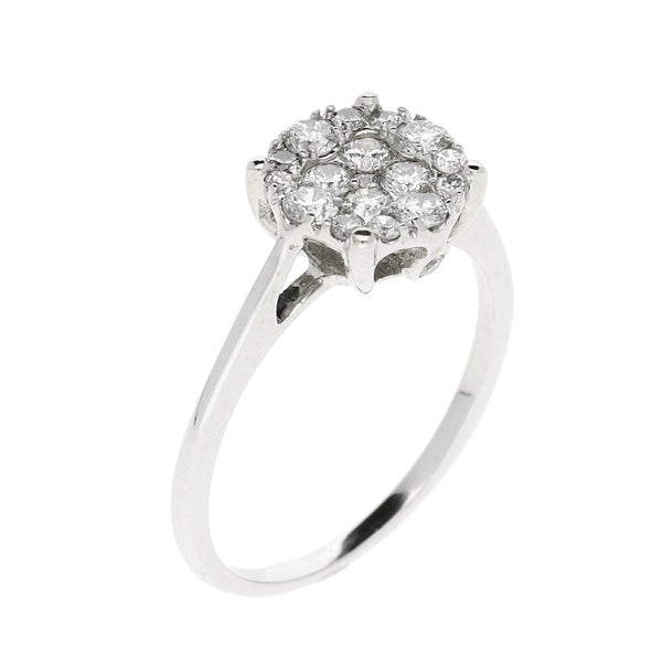 18ct White Gold Diamond Cluster Engagement Ring - Size M - 0.50