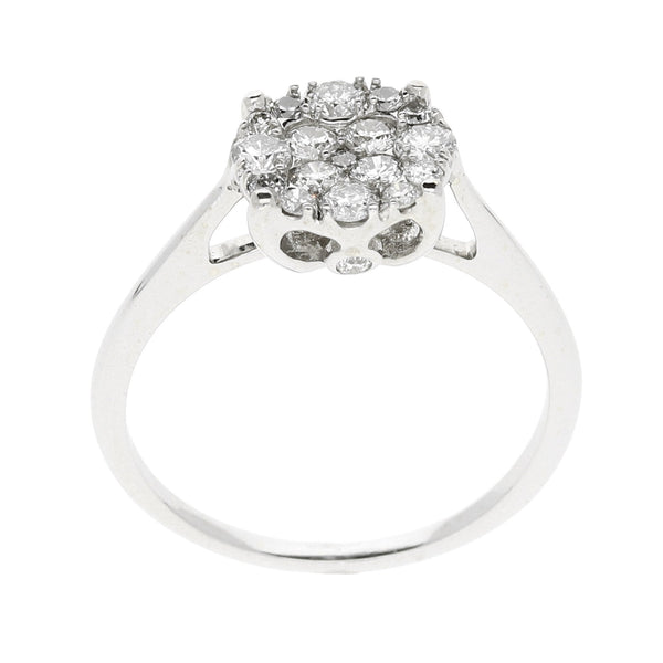 18ct White Gold Diamond Cluster Engagement Ring - Size M - 0.50