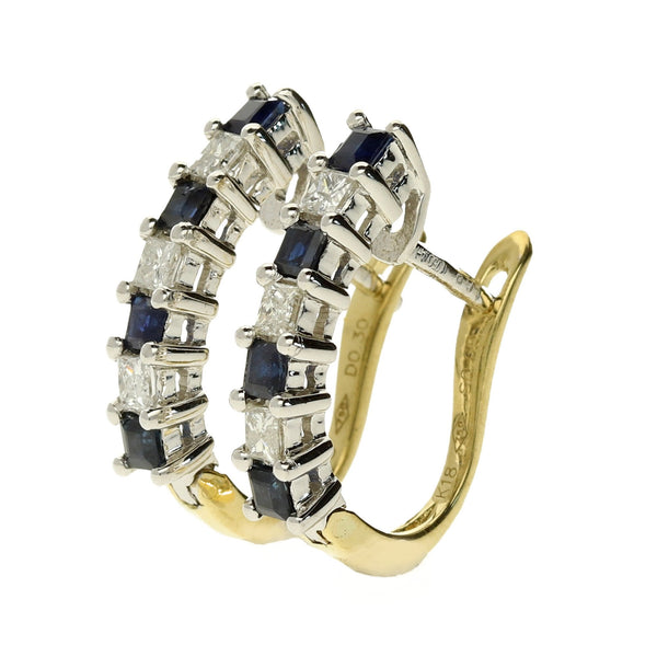 18ct Yellow Gold Sapphire and Diamond Earrings - 0.30ct