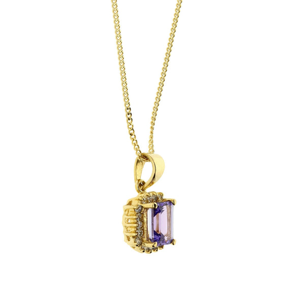 18ct Yellow Gold Tanzanite & Diamond Necklace 18" - 0.25ct