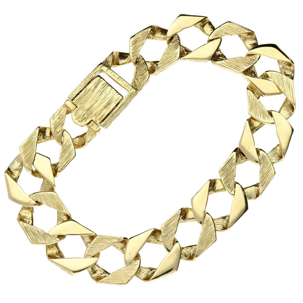 9ct Yellow Gold 9" Bark Effect Curb Bracelet - 48.8g