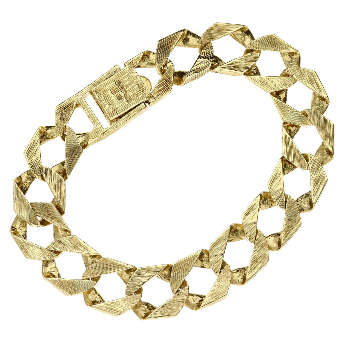 9ct Yellow Gold 9" Bark Effect Curb Bracelet - 48.8g