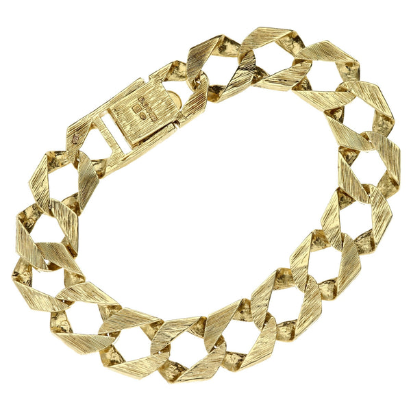 9ct Yellow Gold 9" Bark Effect Curb Bracelet - 48.8g