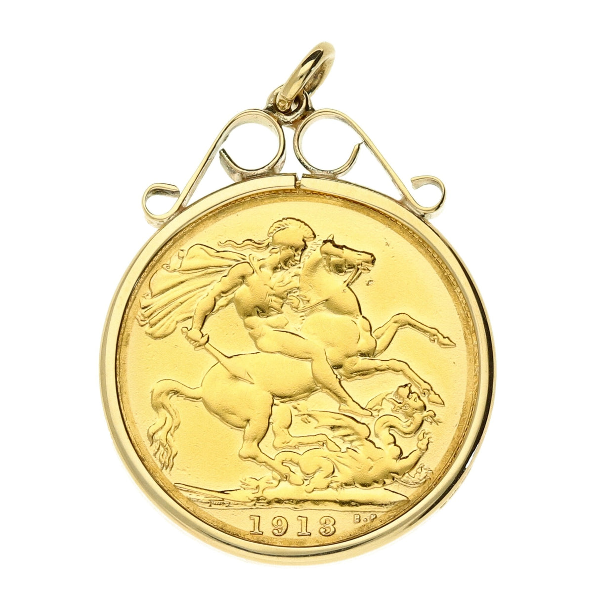 1913 Full Sovereign King George V Scroll Top Pendant - 9.1g