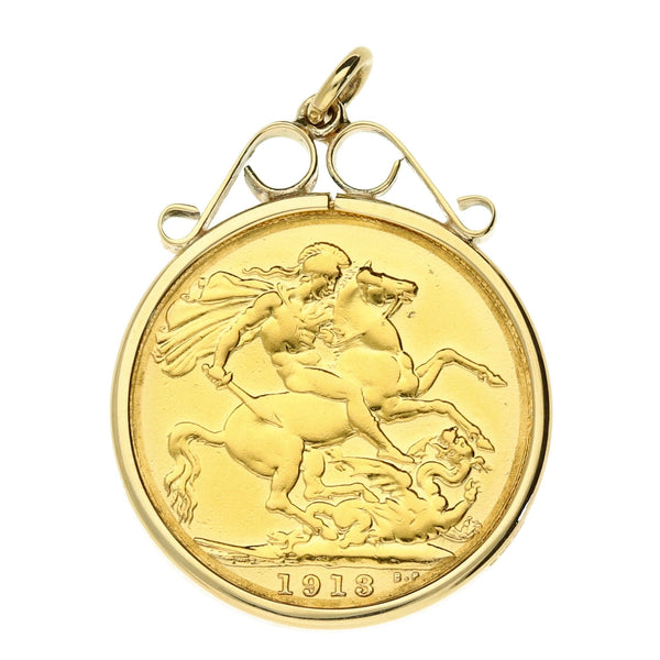 1913 Full Sovereign King George V Scroll Top Pendant - 9.1g